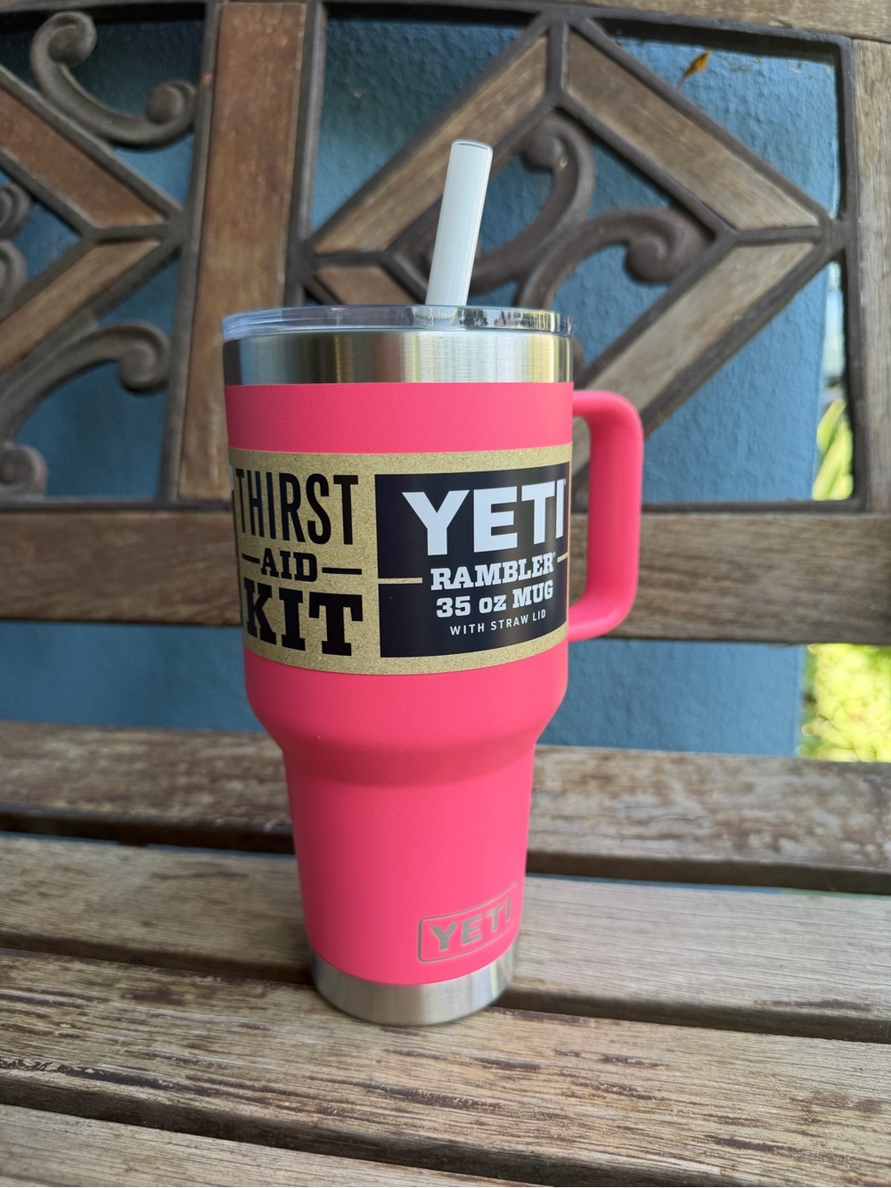 Yeti 35 oz Rambler Tumbler in Hot Pink with Handle